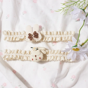 2-piece baby lace headbands set featuring rabbit ears and embroidery on floral cloth