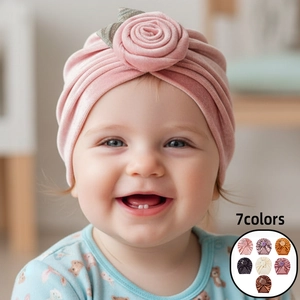 Baby Samt Turban Mütze Mit Großer Rosenblüte Winter Warme Kleinkind Kopfbedeckung Für Mädchen Im Böhmischen Stil