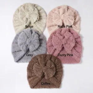 Five-piece set of plush baby knot hats in cream, nude pink, gray, dusty rose and coffee