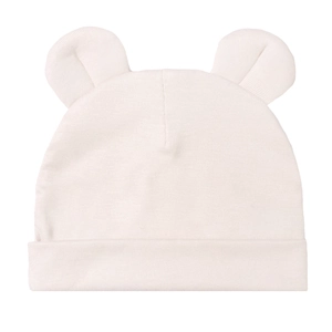 Bonnet bébé en modal doux avec oreilles d'ours et bord à revers rose clair pour nouveau-nés