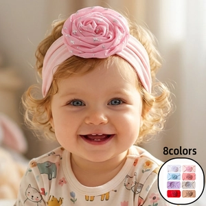 Baby Girls Nylon Elastic Headband Soft Rose Flower Head Wrap For Toddler Infants Comfortable Hair Accessories With Silver Sparkles
