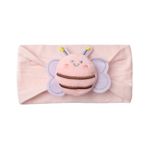 Cute pink bee baby headband with soft plush insect decor and elastic breathable fabric