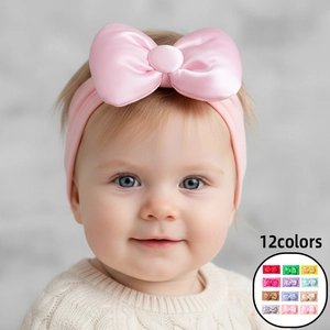 Baby Elastisches Stirnband Mit Großer Satinschleife Weiches Nylon Haarband Für Neugeborene Kleinkinder Mädchen Haarschmuck Geschenk