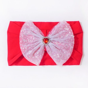 Bandeau de Noël pour bébé avec grand nœud à paillettes blanches et pierre de cœur rouge