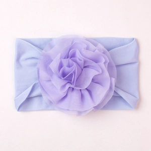Bandeau bébé en nylon lavande doux avec une grande fleur en tissu multicouche 3D