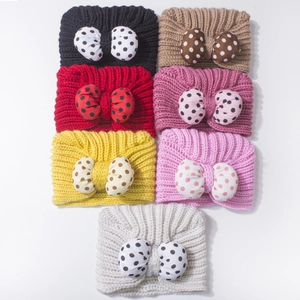 Baby knit headband set with colorful polka dot bows for infant winter warmth and style