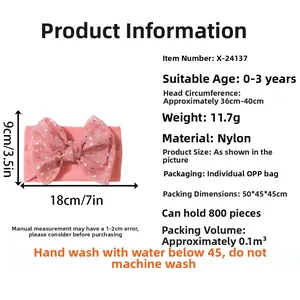 Bandeau bébé rose en nylon avec détails de taille 0-3 ans et nœud papillon doux