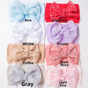 Détails de 8 couleurs de bandeaux bébé en nylon avec motifs d'étoiles et gros nœuds