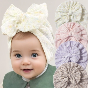 Fascia per neonati stile turbante con grande fiocco in colori sfumati e maglia a coste