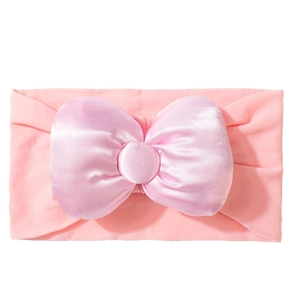 Elastisches Baby-Stirnband mit großer rosa Satinschleife, weiches Haarband für Kleinkinder