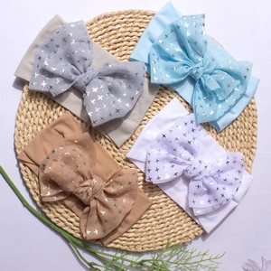 Bandeaux pour bébé en nylon doux avec nœud en résille et étoiles argentées, 4 couleurs