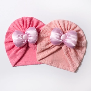 Lot de turbans roses pour bébé avec grands nœuds en satin et maille douce en V