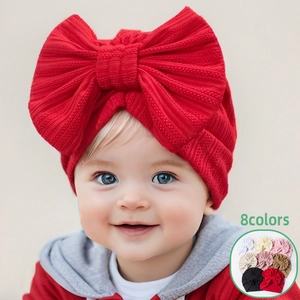 Cute Baby Waffle Turban Hat Large Bow Soft Infant Beanie Solid Color Hospital Cap For Newborn Toddler Girls Accessories