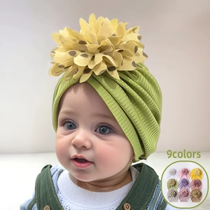 Bonnet Turban Bébé Fleur à Pois Doux Tricot à Côtes Pour Nouveau-Né Bambin 0-2 Ans Accessoires de Tête