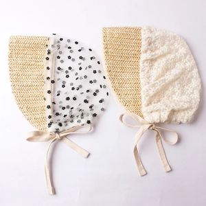 Breathable baby sun hat with lace mesh and floral pattern for summer sun protection