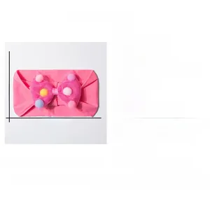 Pink infant headband featuring a soft mesh bow and colorful plush pom poms