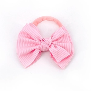 Diadema rosa para bebé con lazo grande de punto acanalado y banda elástica suave