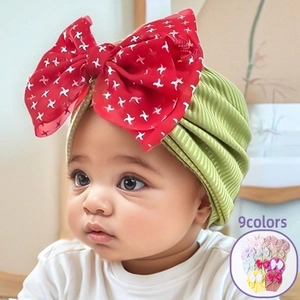 Baby Turban Hat Ribbed Infant Bow Beanie With Silver Star Pattern Mesh Bowknot Soft Elastic Newborn Toddler Headwrap Cap