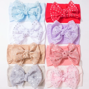 Lot de 8 bandeaux bébé en nylon avec nœuds en résille scintillants en couleurs assorties