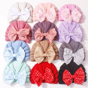 Baby knitted bow hats set in twelve colors with sparkling silver star prints