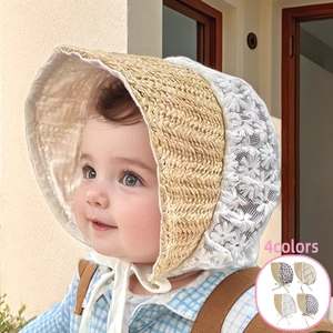 Baby Summer Sun Hat Straw Lace Floral Bonnet Breathable Toddler Girl Beach Cap With Adjustable Chin Strap Hand Woven Hat