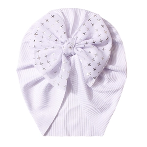 Lavender ribbed baby turban hat with a large sparkling silver star tulle bow accent