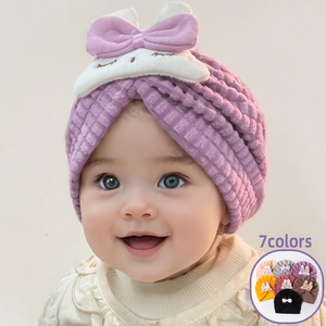 Cute Rabbit Bow Baby Turban Hat Waffle Knit Beanie Soft Infant Headwrap For 0-2 Years Toddler Girls Boys Photography Accessory