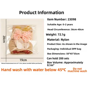 Detailed specs for 5pcs coffee-toned nylon baby headbands featuring colorful bow ties