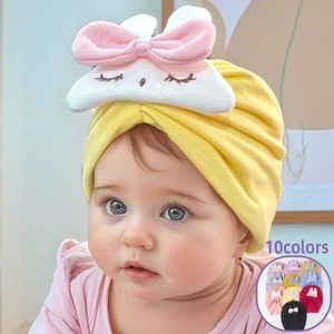 Simpatico Cappello Turbante Per Bambini Con Orecchie Di Coniglio E Fiocco Fascia Per Capelli Plissettata Per Neonati