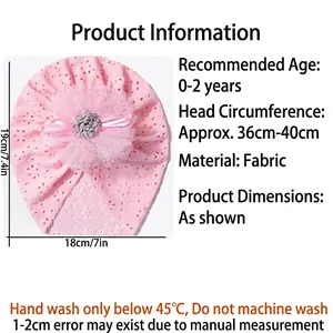 Pink lace hollow baby beanie with large floral detail for 0-2 years old girls