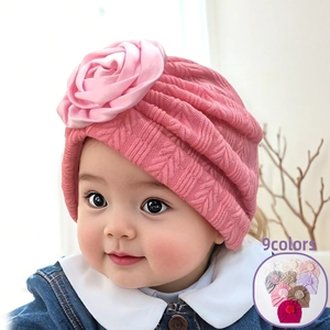 Baby Turban Hat Cute Soft Knit Flower Infant Beanie Bonnet Comfortable Rose Decoration For Toddler Girls Headwear Accessory