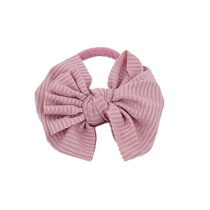 Diadema rosa de punto acanalado con lazo grande para bebés y niñas de 0 a 3 años