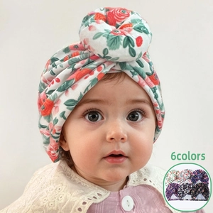 Bonnet Turban pour Bébé Nœud Donut Imprimé Floral Souple Élastique Bonnet de Naissance Enveloppe de Tête pour Filles Accessoires Photo