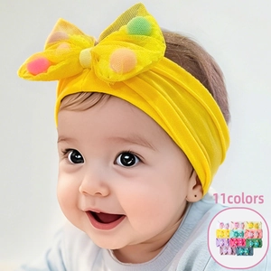 Baby Mesh Bow Headband Soft Elastic Nylon Hair Band With Colorful Pom-Poms Infant Toddler Photography Prop Hair Accessories