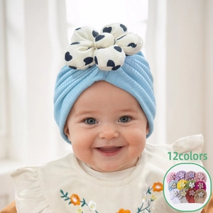 Baby Turban Hat Large Flower Ribbed Knit Toddler Headwrap Soft Elastic Infant Beanie Spring Fashion Accessories Girls