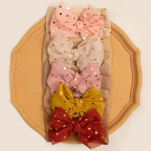 Elastic Ribbed Baby Headbands Polka Dot Gold Bronzing Large Tulle Bow Headwraps Soft Infant Toddler Girl Hair Accessories