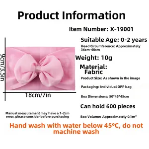 Détails du bandeau bébé en mousseline rose avec spécifications de taille et âge