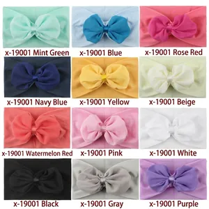 Lot de 12 bandeaux bébé en nylon souple avec nœuds en mousseline colorés assortis