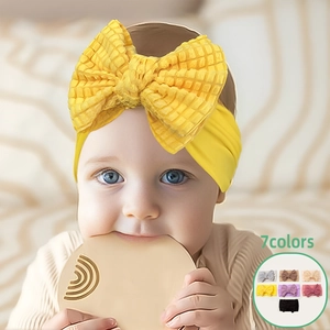 Baby Bow Headband Waffle Texture Soft Elastic Nylon Polyester Infant Hair Band Solid Color Newborn Toddler Hair Accessories