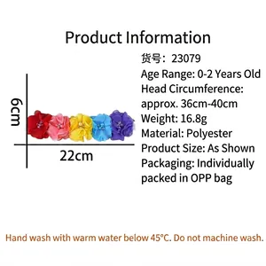 Bandeau élastique bébé avec cinq fleurs colorées en tissu, taille vingt-deux par six cm