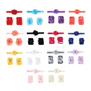 Baby chiffon flower headband and barefoot sandal set in 14 vibrant assorted colors