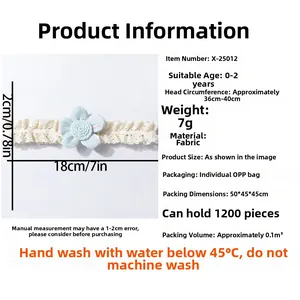 Detailed size chart for lace flower baby headband with fabric rose for infants