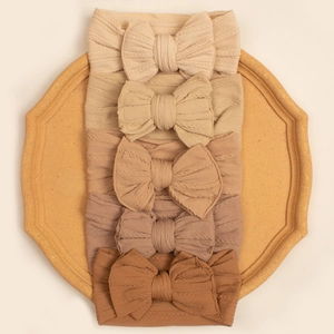 Lot de 5 bandeaux pour bébé avec nœuds tons café en maille torsadée extensible