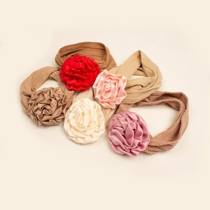 5pcs set of elastic baby headbands with handmade satin rose flowers in assorted colors