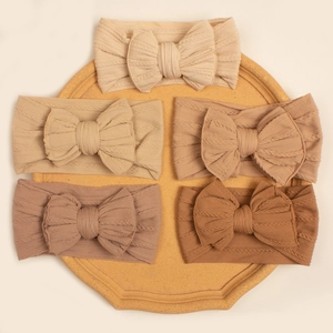 Bandeau Bébé Grand Nœud Texture Torsadée Tie-Dye Tons Terre Bandeau Élastique Doux Accessoires Fille Nourrisson