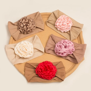 Ribbed Knit Baby Headband Satin Rose Flower Infant Toddler Newborn Soft Elastic Hair Band Accessories Decoration