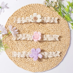 Three-piece baby floral lace headbands in cream white, soft pink and light purple colors