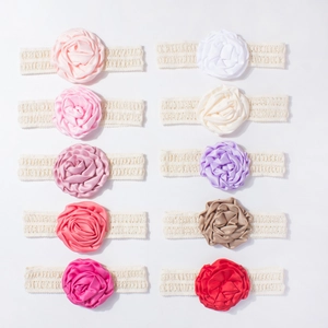 Lot de 10 bandeaux bébé en dentelle élastique avec fleurs colorées en satin fait main