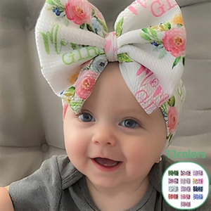 Fascia per Capelli Neonata Alta Elasticità a Coste Grande Fiocco Turbante Stampa Floreale Leopardata Tie Dye Accessori Capelli Bambini