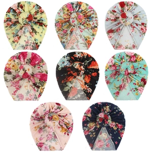 Set di cappelli a turbante per neonati con stampe floreali e nodo a ciambella carino